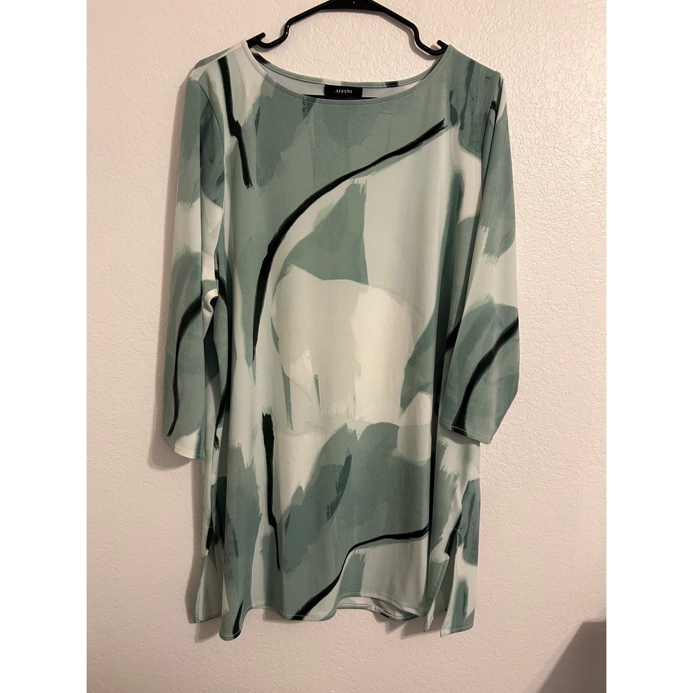 Alfani Womens XXL Abstract Art Print Tunic Top Sage Green